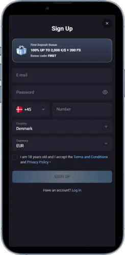 Registreringsformular på Sugar Rush casino