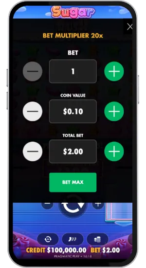Kies inzet in Sugar Rush slot