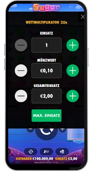 Einsatz im Sugar Rush Slot wählen